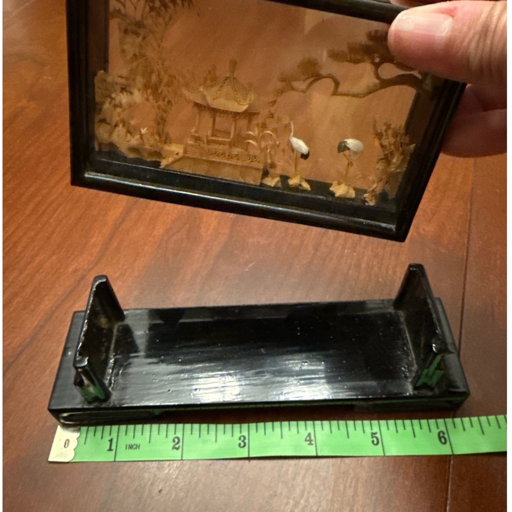 Vintage Chinese art cork diorama pagoda cranes glass‎ lacquer #213 - Picture 6 of 8